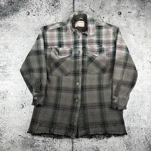 Free People We the Free Purple Green Anneli Plaid Shirt Jacket Oversized S